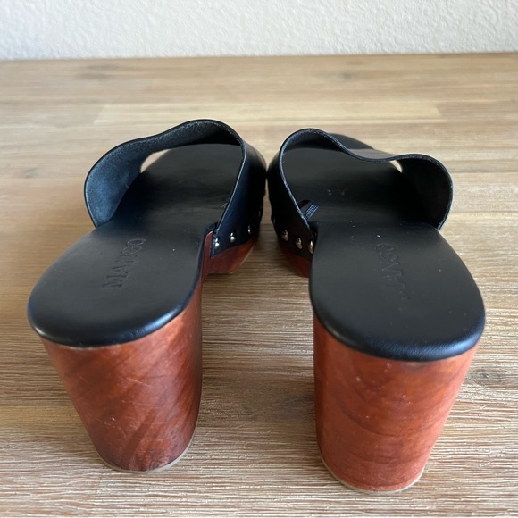 Mango Shoes Womens 7.5 Black Leather Chunky Wood Studded Platform Block Heel - Picture 12 of 16